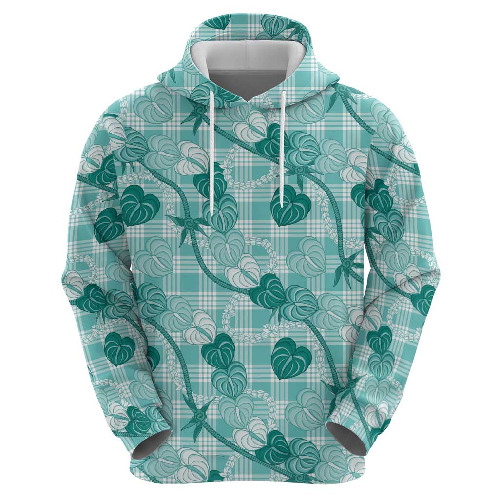 Anthurium Pikake Ti Leaf Palaka Hoodie Turquoise Version