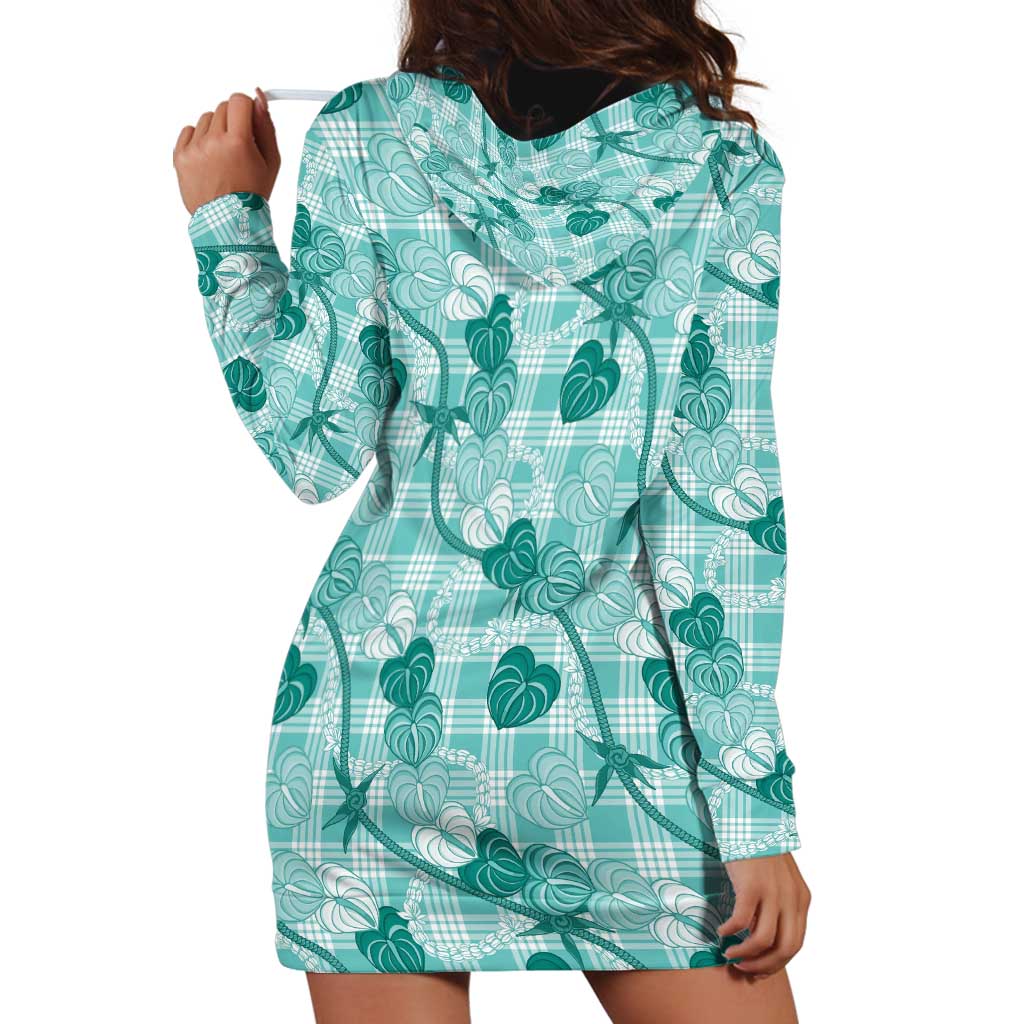 Anthurium Pikake Ti Leaf Palaka Hoodie Dress Turquoise Version