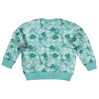 Anthurium Pikake Ti Leaf Palaka Kid Ugly Christmas Sweater Turquoise Version LT01 - Polynesian Pride