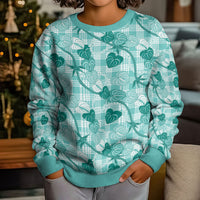 Anthurium Pikake Ti Leaf Palaka Kid Ugly Christmas Sweater Turquoise Version LT01 - Polynesian Pride