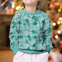 Anthurium Pikake Ti Leaf Palaka Kid Ugly Christmas Sweater Turquoise Version LT01 - Polynesian Pride