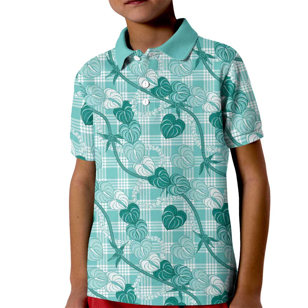 Anthurium Pikake Ti Leaf Palaka Kid Polo Shirt Turquoise Version