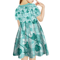 Anthurium Pikake Ti Leaf Palaka Kid Short Sleeve Dress Turquoise Version