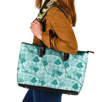 Anthurium Pikake Ti Leaf Palaka Leather Tote Bag Turquoise Version