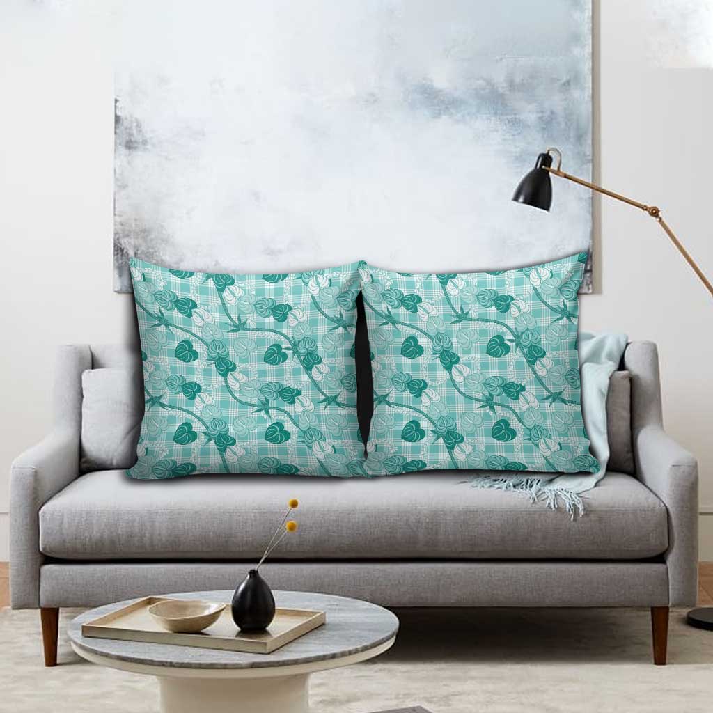 Anthurium Pikake Ti Leaf Palaka Pillow Cover Turquoise Version
