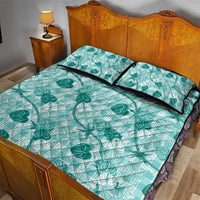 Anthurium Pikake Ti Leaf Palaka Quilt Bed Set Turquoise Version