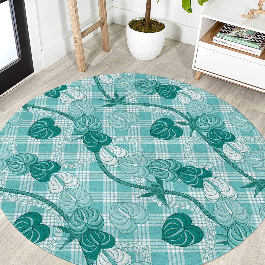 Anthurium Pikake Ti Leaf Palaka Round Carpet Turquoise Version
