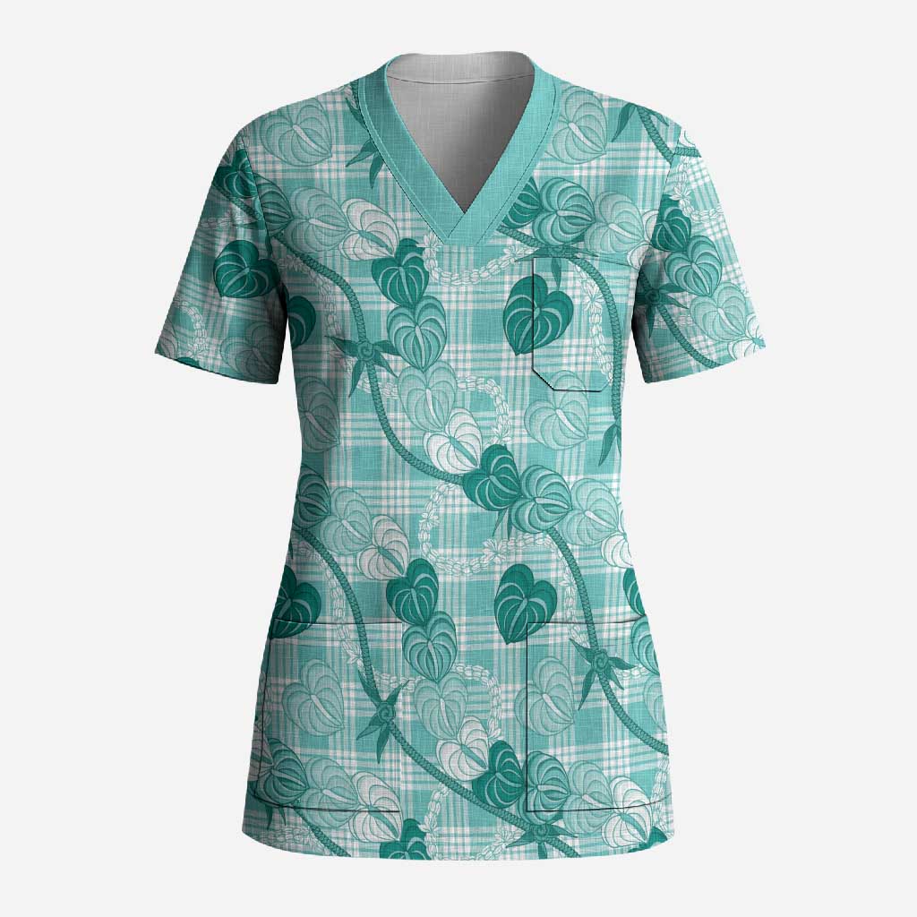 Anthurium Pikake Ti Leaf Palaka Scrub Top Turquoise Version