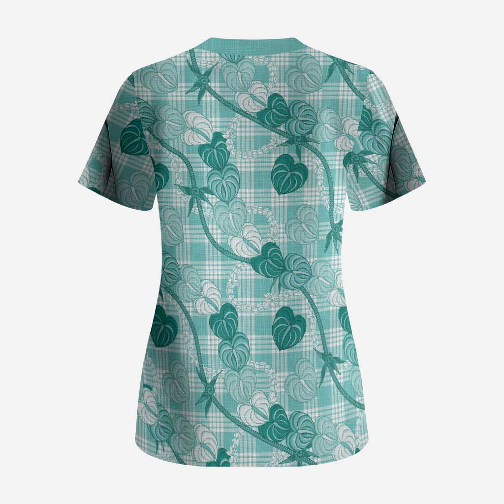 Anthurium Pikake Ti Leaf Palaka Scrub Top Turquoise Version