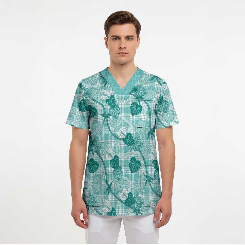 Anthurium Pikake Ti Leaf Palaka Scrub Top Turquoise Version