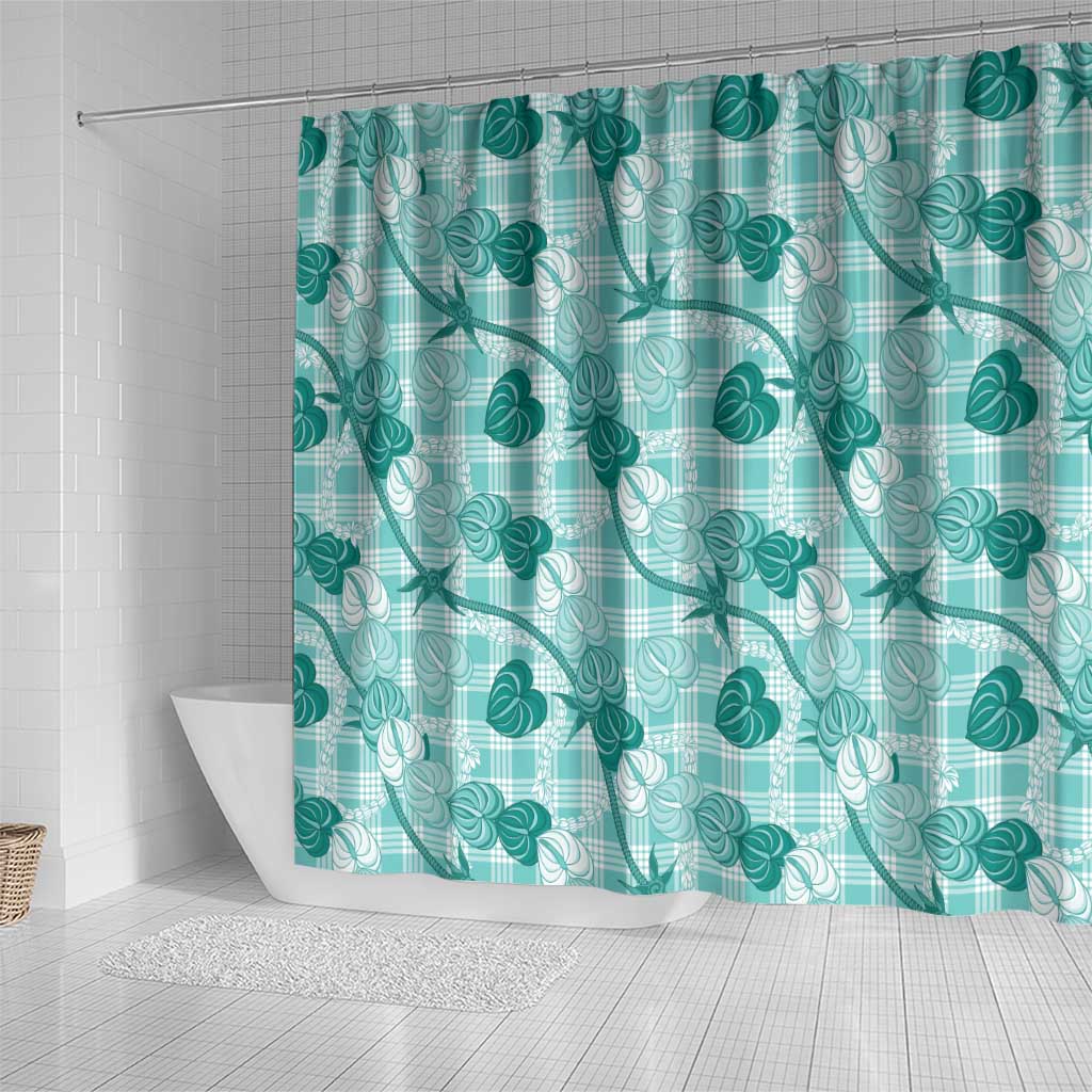 Anthurium Pikake Ti Leaf Palaka Shower Curtain Turquoise Version