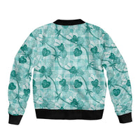Anthurium Pikake Ti Leaf Palaka Sleeve Zip Bomber Jacket Turquoise Version