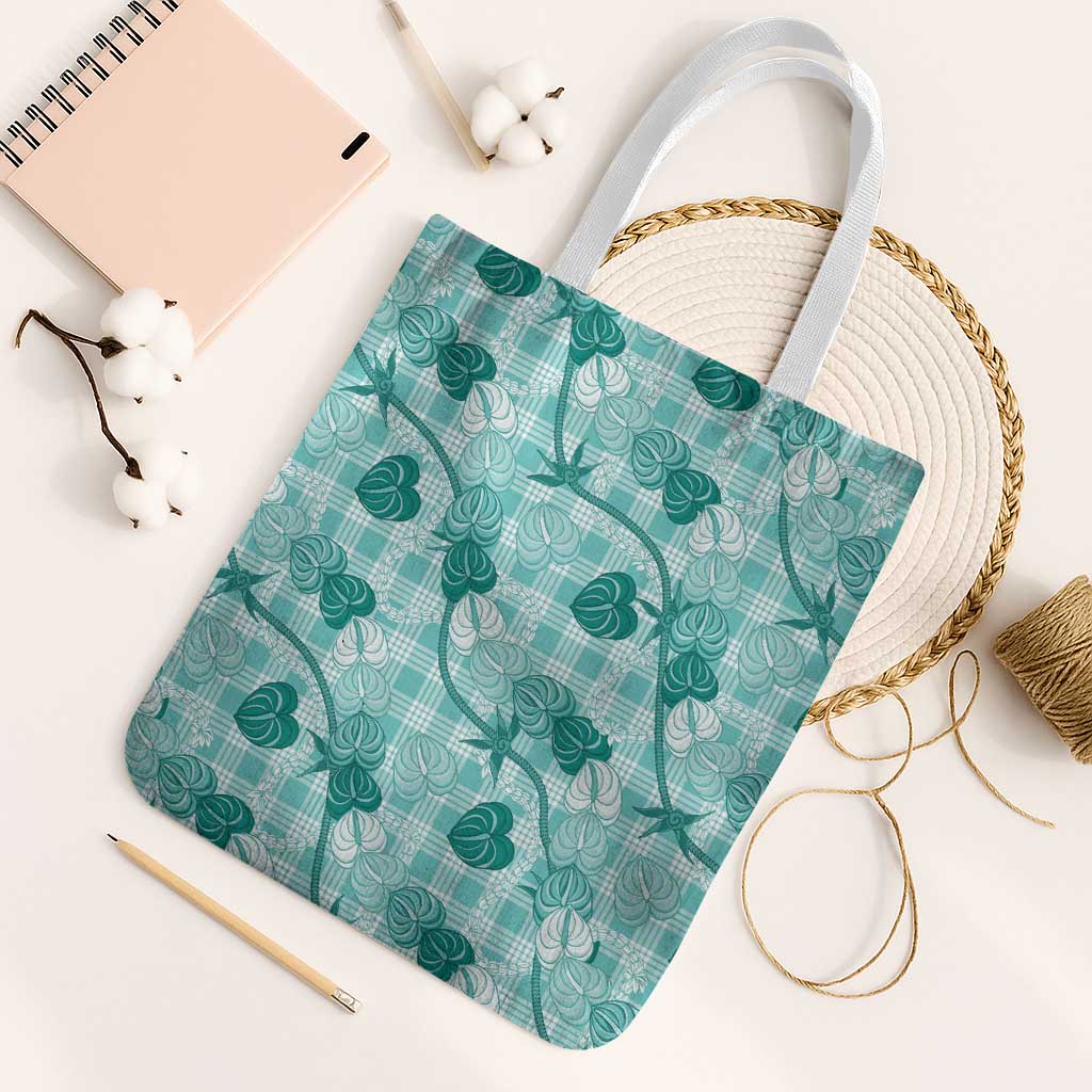Anthurium Pikake Ti Leaf Palaka Tote Bag Turquoise Version