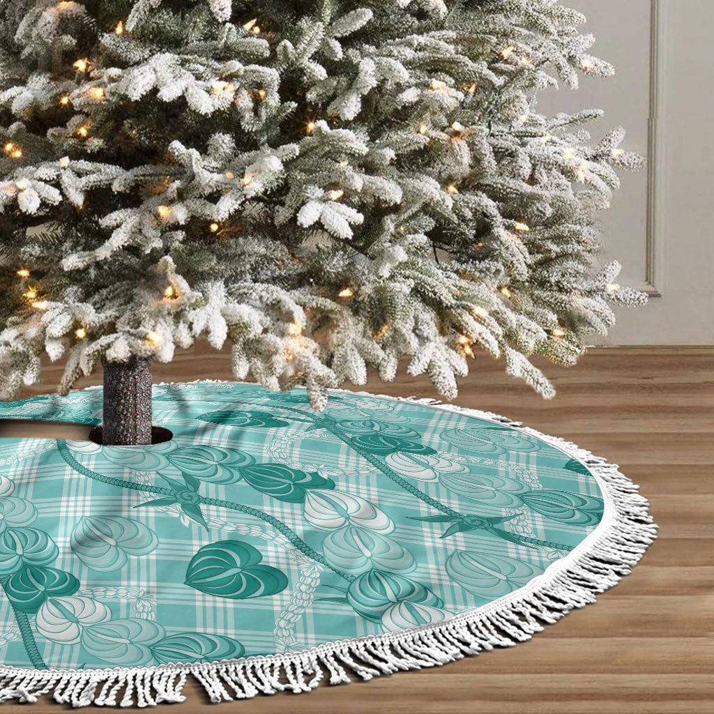 Anthurium Pikake Ti Leaf Palaka Tree Skirt Turquoise Version LT01 - Polynesian Pride