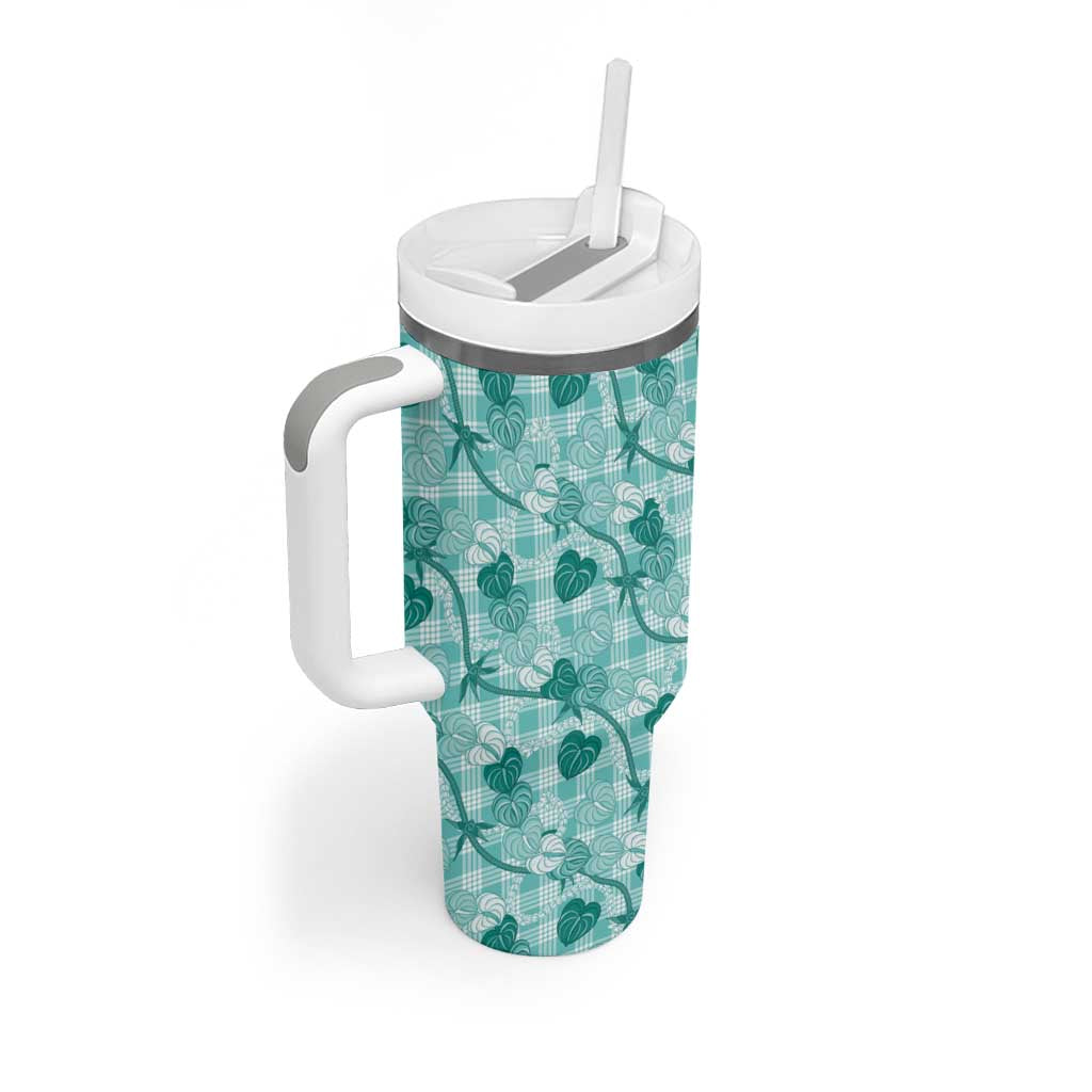 Anthurium Pikake Ti Leaf Palaka Tumbler With Handle Turquoise Version