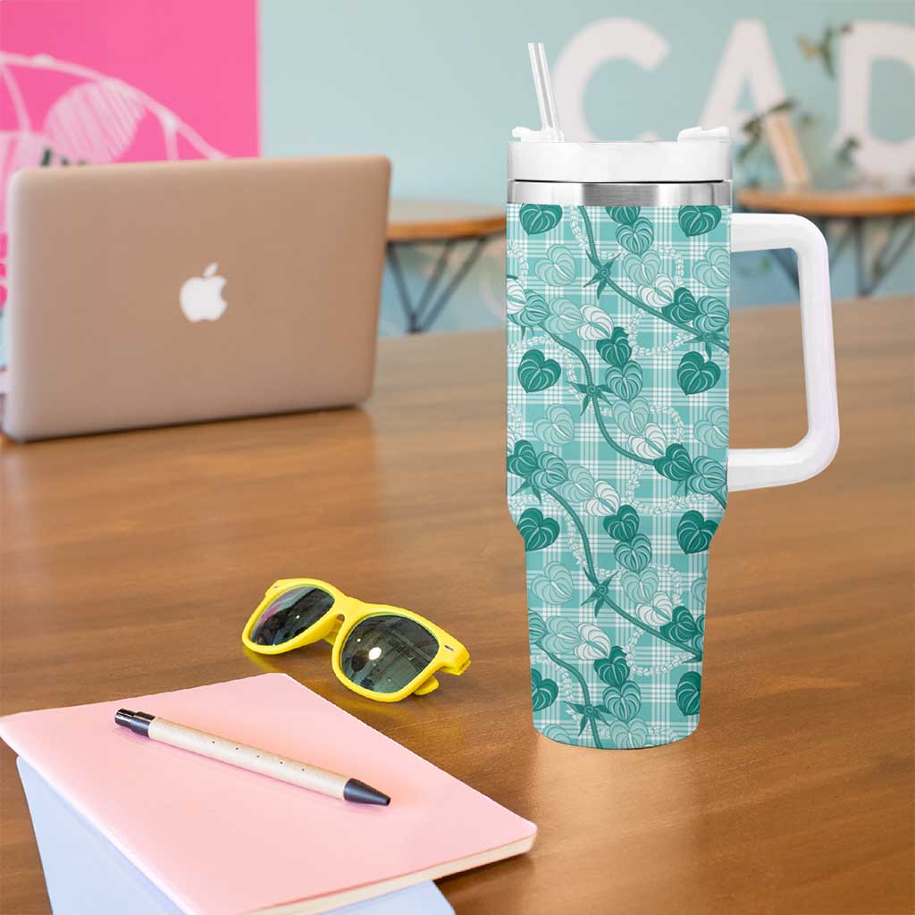 Anthurium Pikake Ti Leaf Palaka Tumbler With Handle Turquoise Version