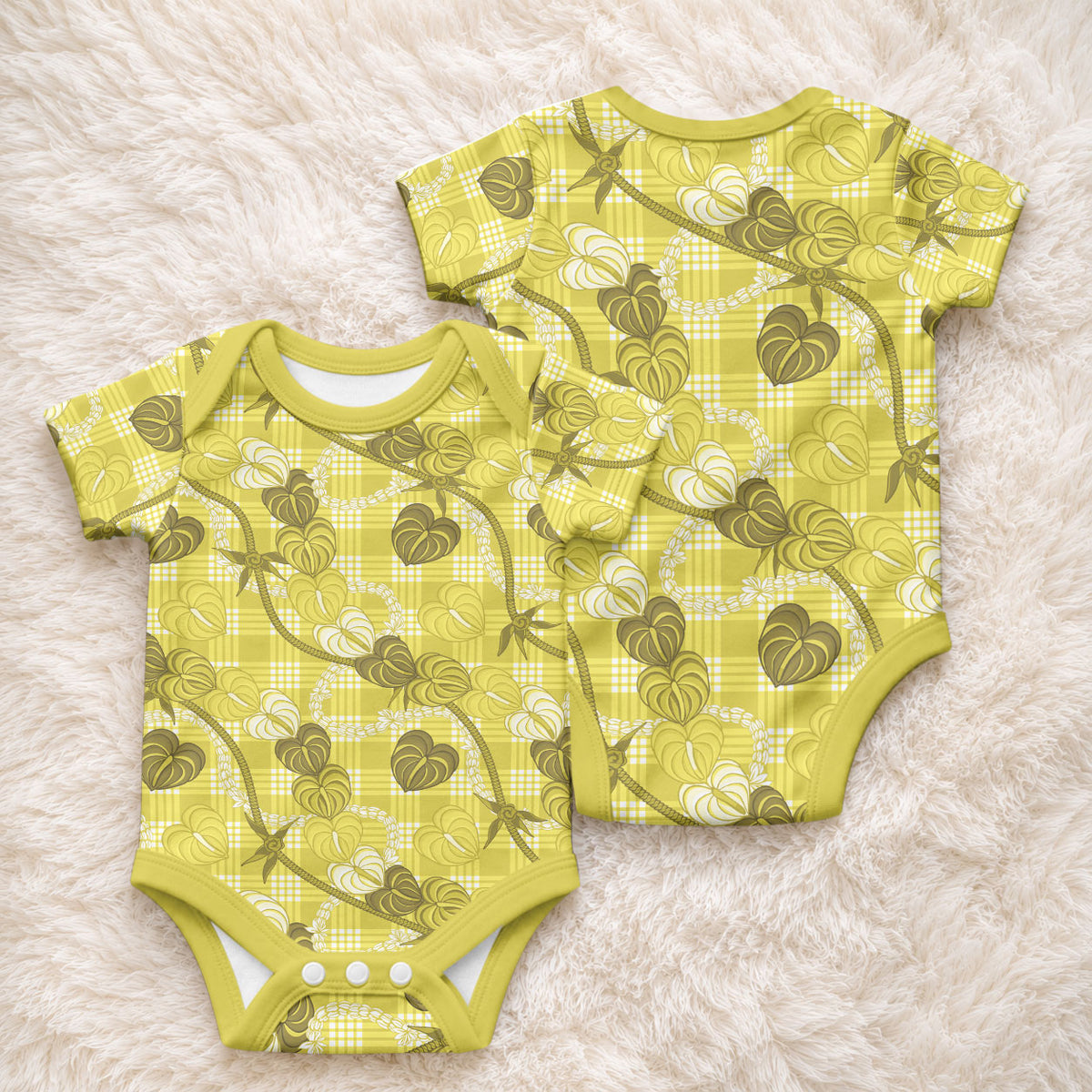 Anthurium Pikake Ti Leaf Palaka Baby Onesie Yellow Version LT01 - Polynesian Pride