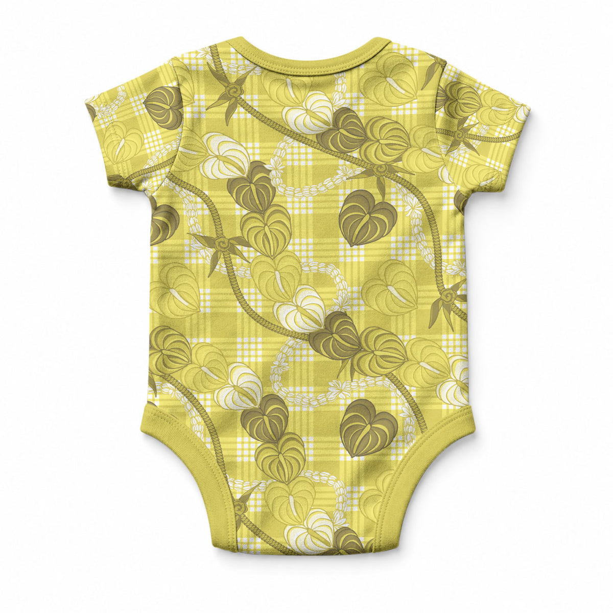 Anthurium Pikake Ti Leaf Palaka Baby Onesie Yellow Version LT01 - Polynesian Pride