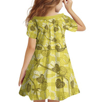 Anthurium Pikake Ti Leaf Palaka Family Matching Short Sleeve Bodycon Dress and Hawaiian Shirt Yellow Version LT01 - Polynesian Pride