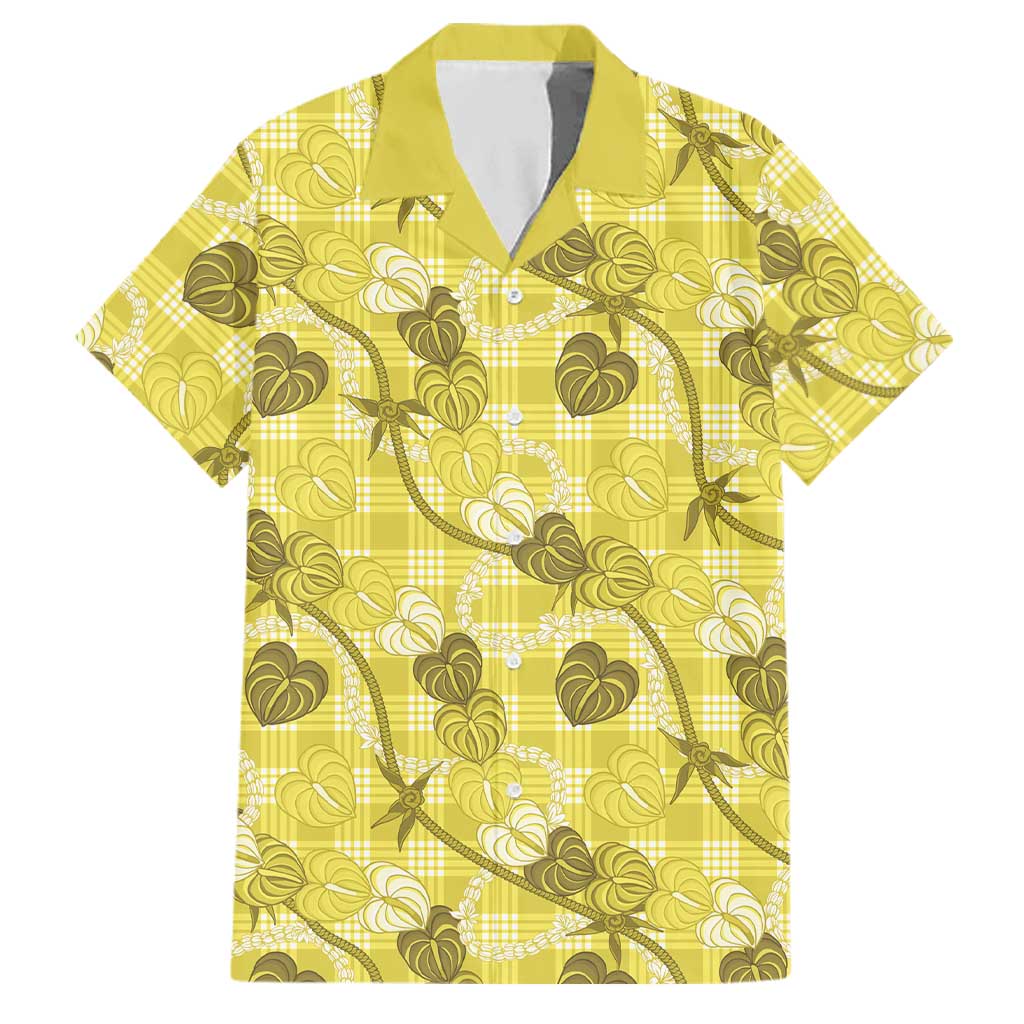 Anthurium Pikake Ti Leaf Palaka Family Matching Short Sleeve Bodycon Dress and Hawaiian Shirt Yellow Version LT01 Dad's Shirt - Short Sleeve Yellow - Polynesian Pride