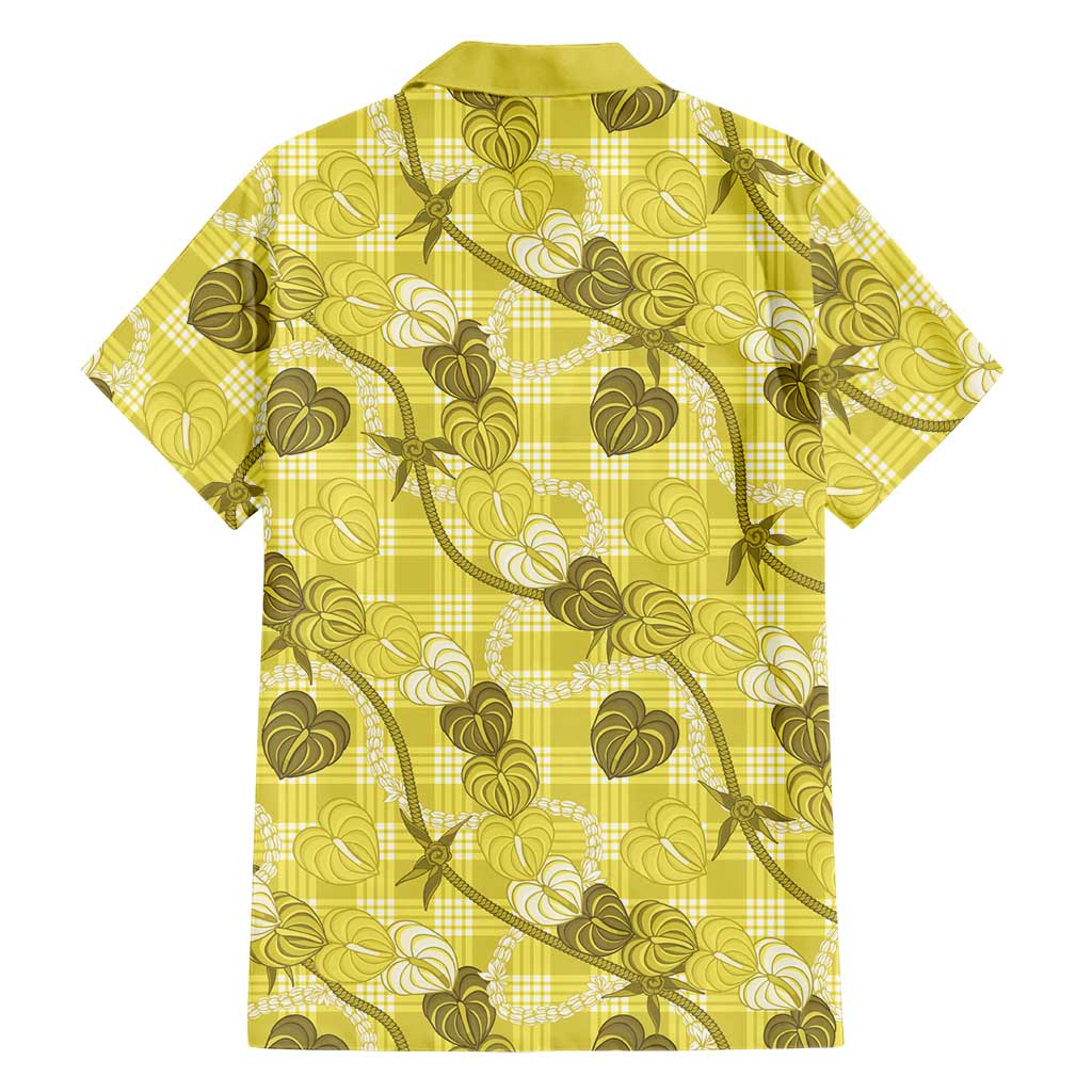 Anthurium Pikake Ti Leaf Palaka Family Matching Short Sleeve Bodycon Dress and Hawaiian Shirt Yellow Version LT01 - Polynesian Pride