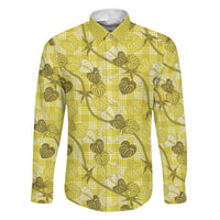 Anthurium Pikake Ti Leaf Palaka Family Matching Short Sleeve Bodycon Dress and Hawaiian Shirt Yellow Version LT01 Dad's Shirt - Long Sleeve Yellow - Polynesian Pride