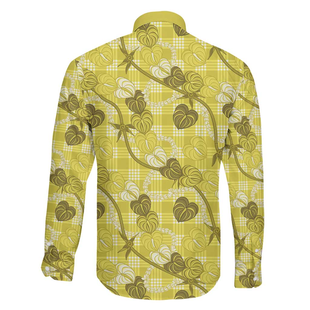 Anthurium Pikake Ti Leaf Palaka Family Matching Short Sleeve Bodycon Dress and Hawaiian Shirt Yellow Version LT01 - Polynesian Pride