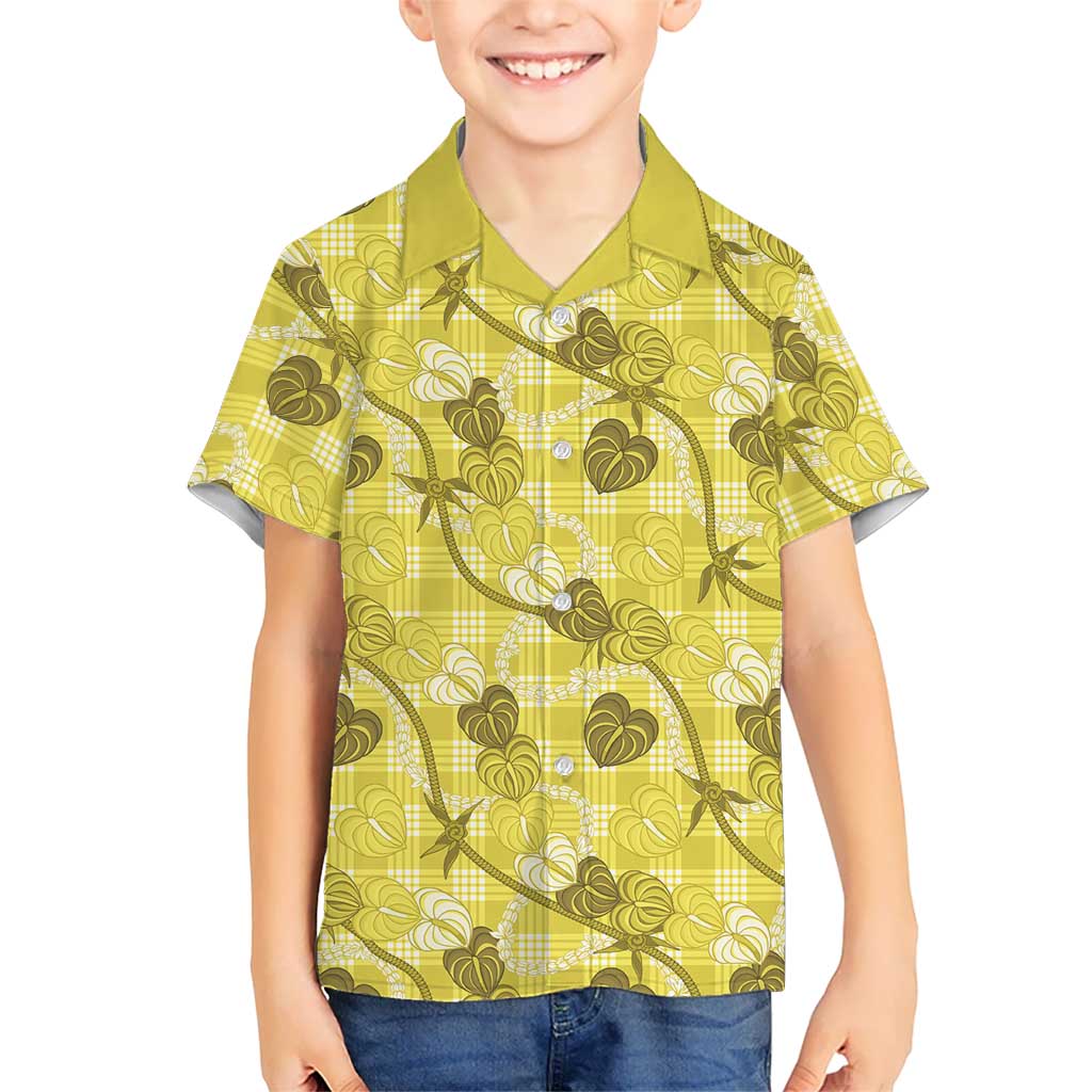Anthurium Pikake Ti Leaf Palaka Family Matching Short Sleeve Bodycon Dress and Hawaiian Shirt Yellow Version LT01 Son's Shirt Yellow - Polynesian Pride