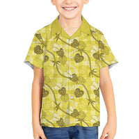 Anthurium Pikake Ti Leaf Palaka Family Matching Short Sleeve Bodycon Dress and Hawaiian Shirt Yellow Version LT01 Son's Shirt Yellow - Polynesian Pride