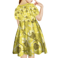 Anthurium Pikake Ti Leaf Palaka Kid Short Sleeve Dress Yellow Version