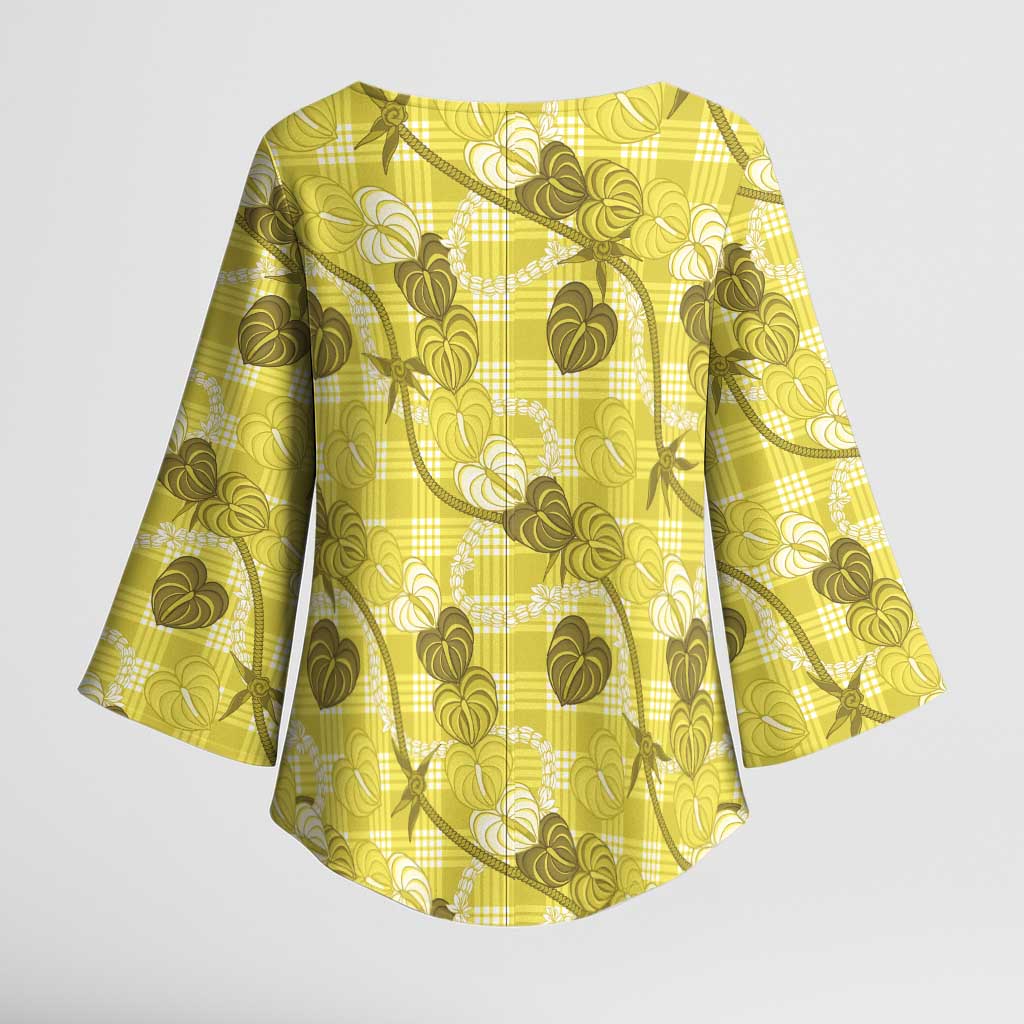 Anthurium Pikake Ti Leaf Palaka Kimono Sleeve Blouse Yellow Version