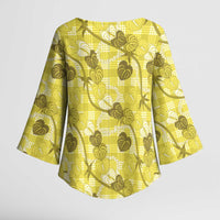 Anthurium Pikake Ti Leaf Palaka Kimono Sleeve Blouse Yellow Version