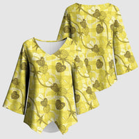 Anthurium Pikake Ti Leaf Palaka Kimono Sleeve Blouse Yellow Version