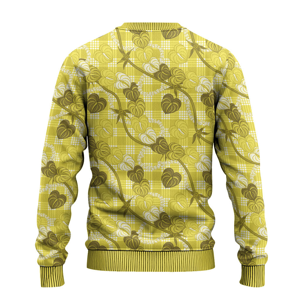 Anthurium Pikake Ti Leaf Palaka Ugly Christmas Sweater Yellow Version LT01 - Polynesian Pride