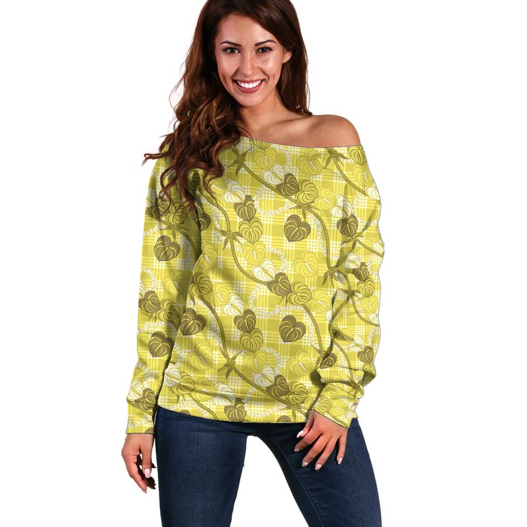 Anthurium Pikake Ti Leaf Palaka Off Shoulder Sweater Yellow Version