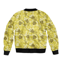 Anthurium Pikake Ti Leaf Palaka Sleeve Zip Bomber Jacket Yellow Version LT01 - Polynesian Pride