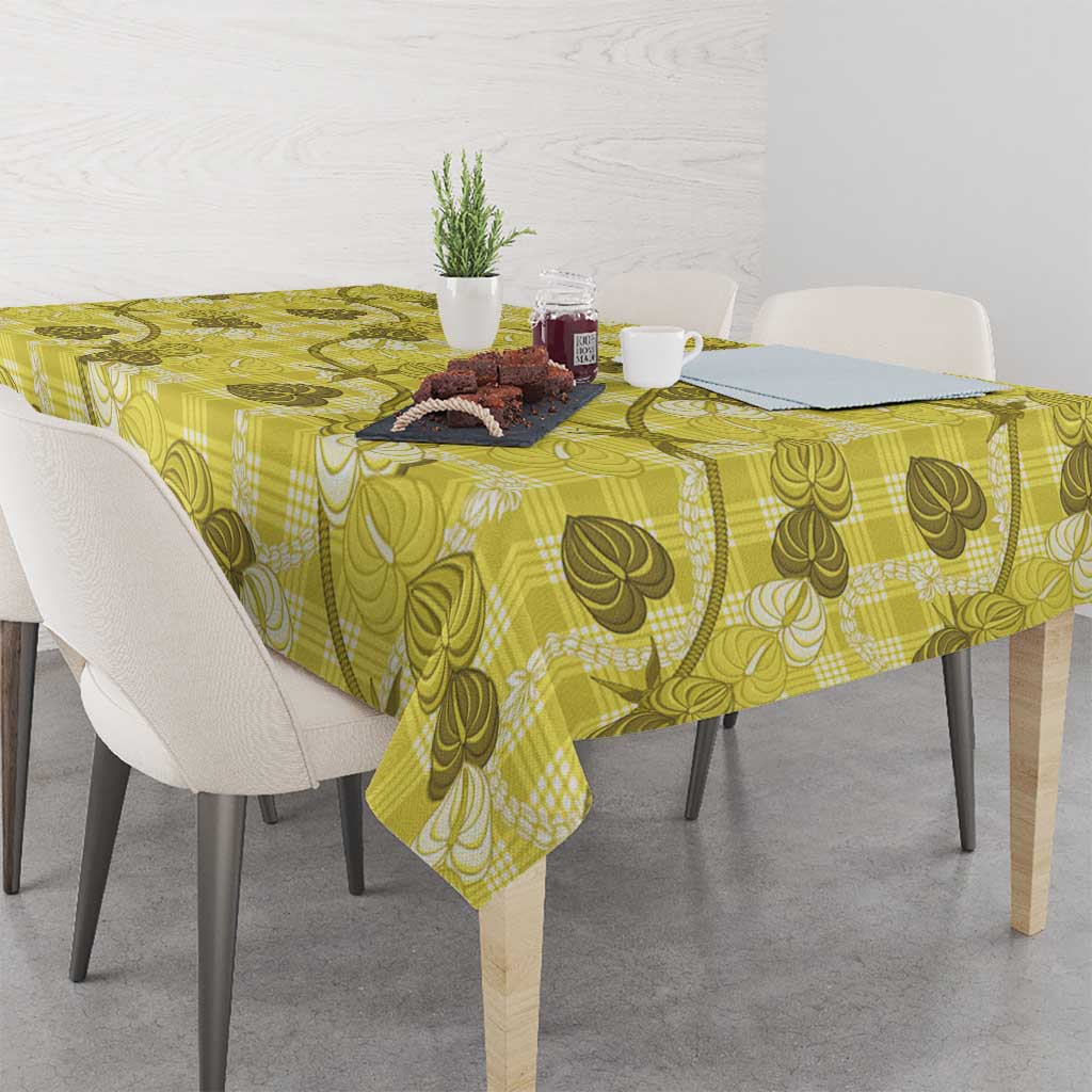 Anthurium Pikake Ti Leaf Palaka Tablecloth Yellow Version LT01 - Polynesian Pride