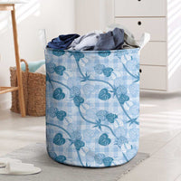 Anthurium Pikake Ti Leaf Palaka Laundry Basket Blue Version