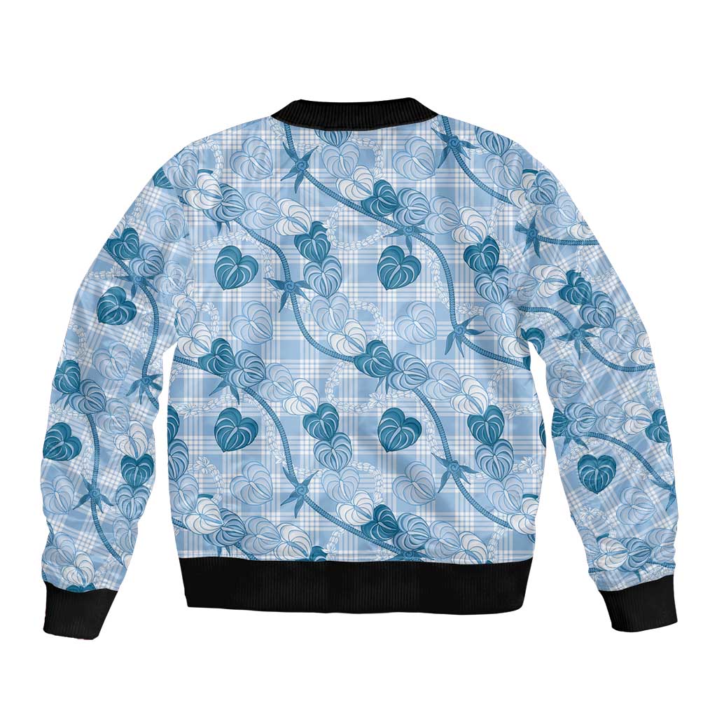 Anthurium Pikake Ti Leaf Palaka Bomber Jacket Blue Version