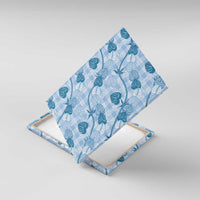 Anthurium Pikake Ti Leaf Palaka Canvas Wall Art Blue Version LT01 With Frame Blue - Polynesian Pride