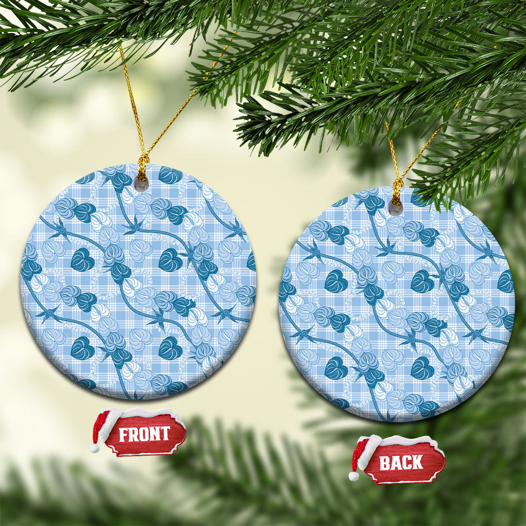 Anthurium Pikake Ti Leaf Palaka Ceramic Ornament Blue Version LT01 Circle Blue - Polynesian Pride