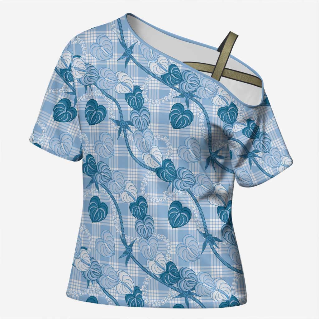 Anthurium Pikake Ti Leaf Palaka Cross Shoulder Shirt Blue Version