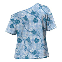 Anthurium Pikake Ti Leaf Palaka Cross Shoulder Shirt Blue Version