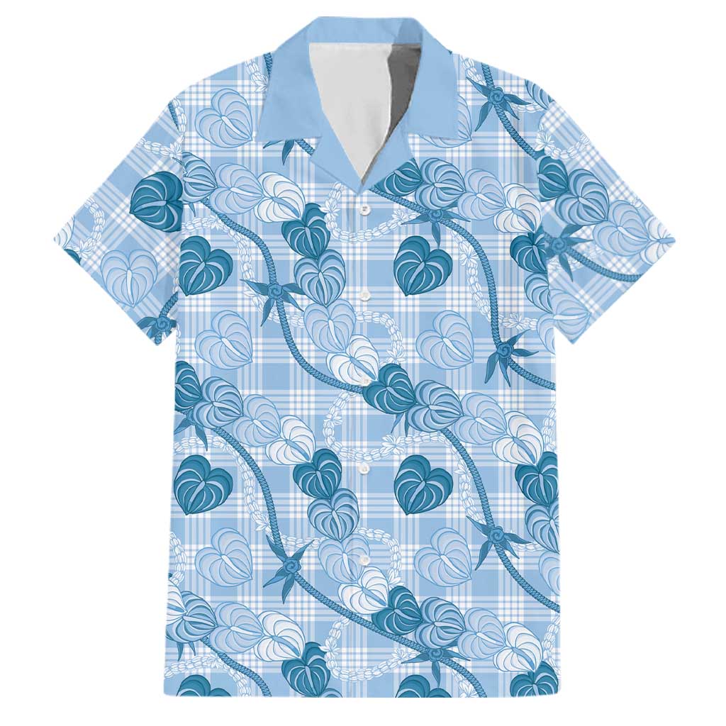 Anthurium Pikake Ti Leaf Palaka Family Matching Mermaid Dress and Hawaiian Shirt Blue Version