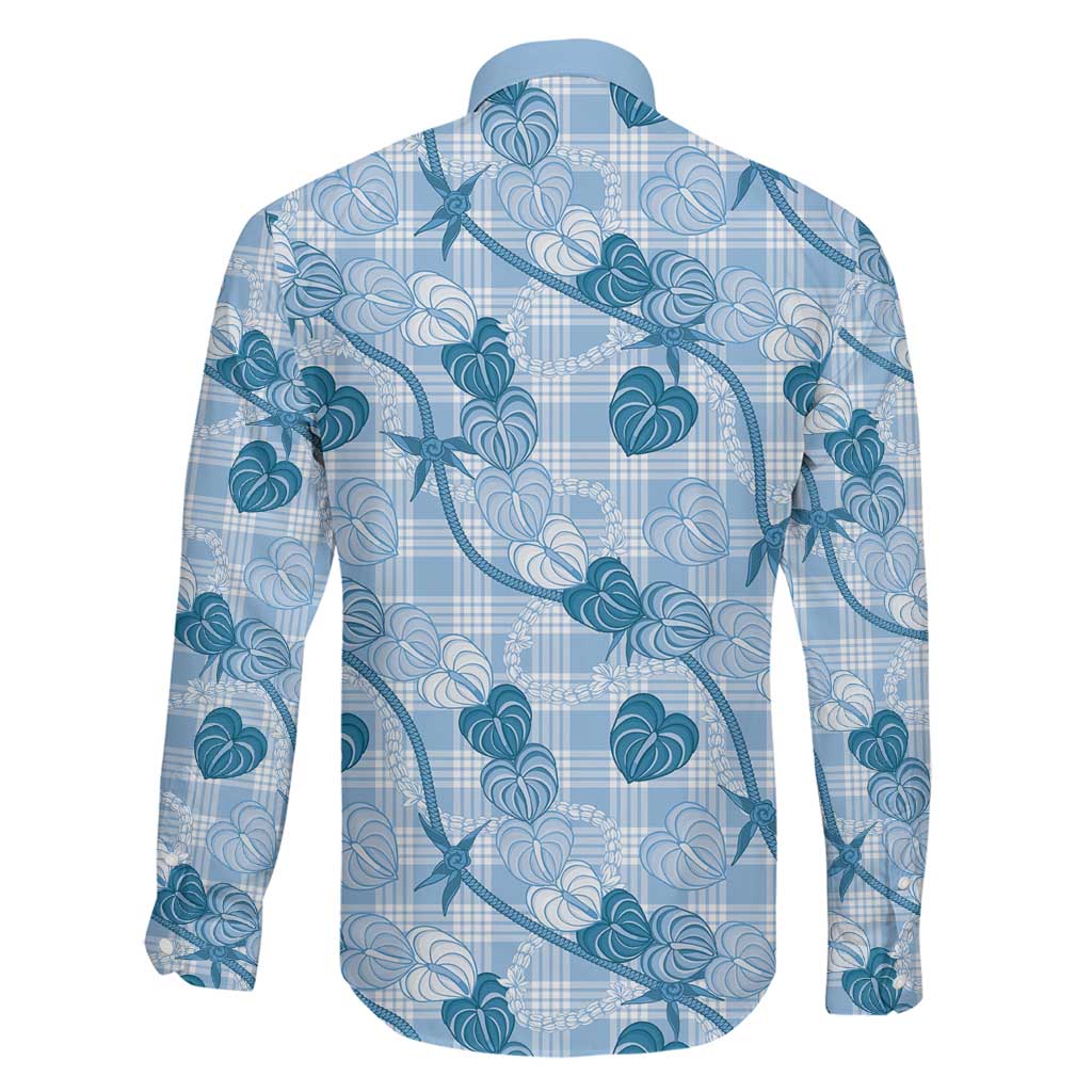 Anthurium Pikake Ti Leaf Palaka Family Matching Mermaid Dress and Hawaiian Shirt Blue Version
