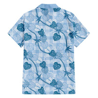Anthurium Pikake Ti Leaf Palaka Family Matching Off The Shoulder Long Sleeve Dress and Hawaiian Shirt Blue Version