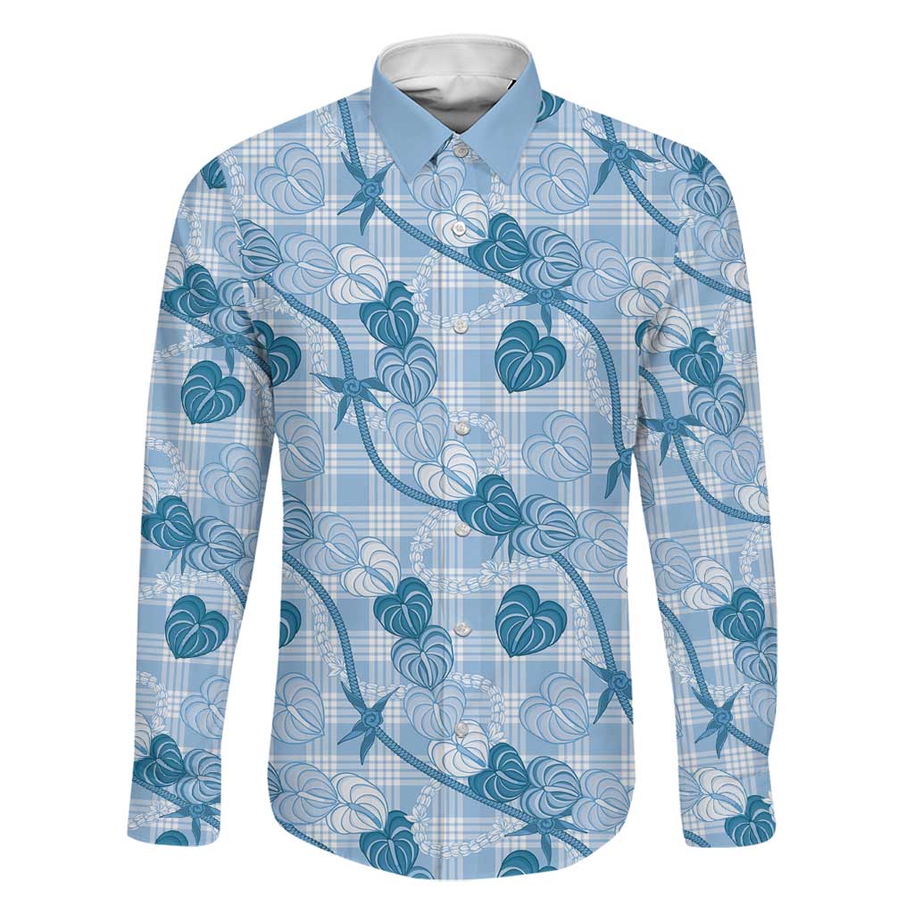 Anthurium Pikake Ti Leaf Palaka Family Matching Off Shoulder Maxi Dress and Hawaiian Shirt Blue Version