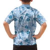 Anthurium Pikake Ti Leaf Palaka Family Matching Summer Maxi Dress and Hawaiian Shirt Blue Version