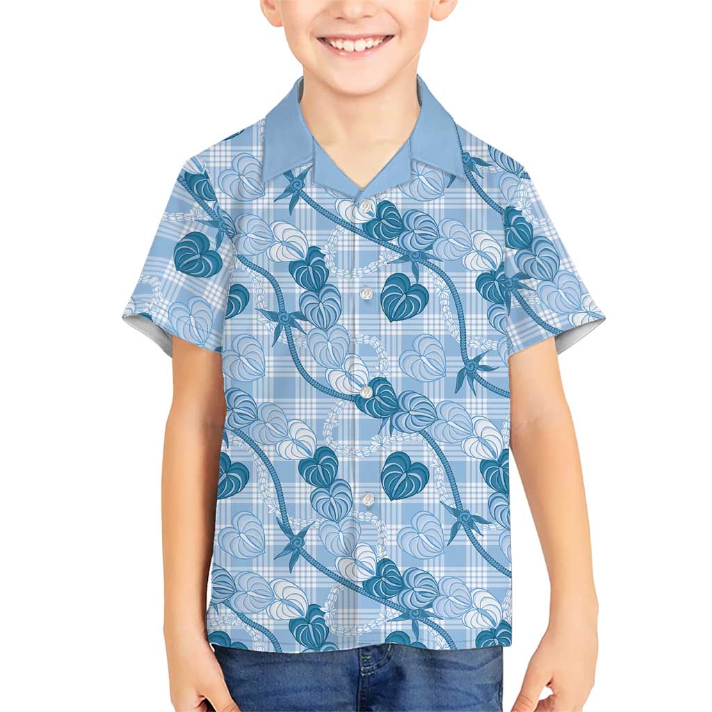 Anthurium Pikake Ti Leaf Palaka Family Matching Summer Maxi Dress and Hawaiian Shirt Blue Version