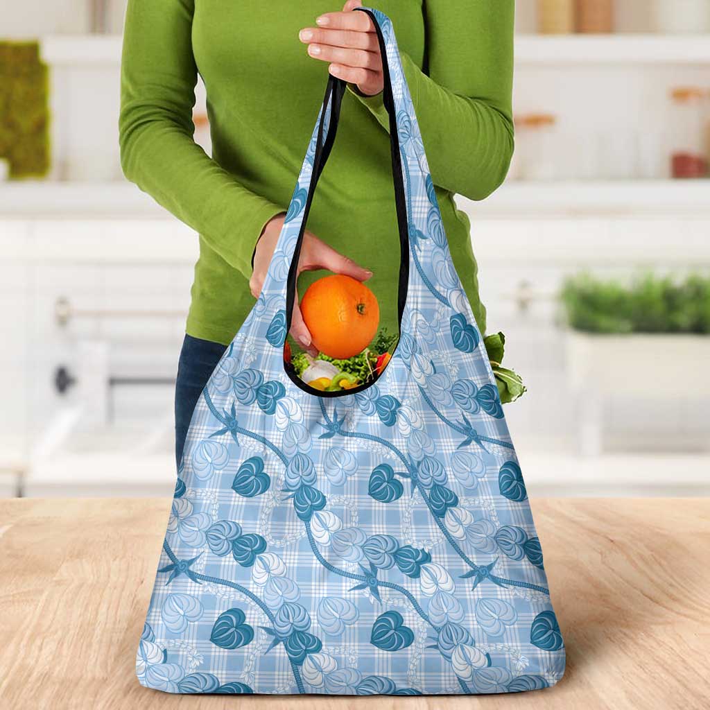 Anthurium Pikake Ti Leaf Palaka Grocery Bag Blue Version LT01 - Polynesian Pride